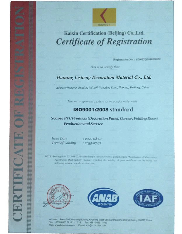 Certificate of Vinyl Siding